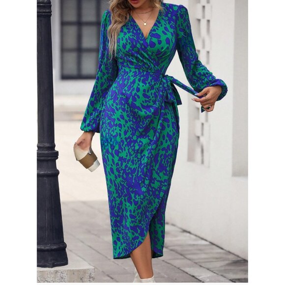 Boho Print Knot Side Wrap Dress - Picture 1 of 9